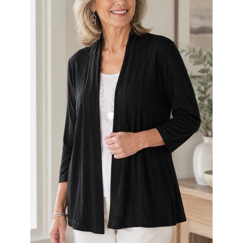 Chico's Travelers Black Open Front Cardigan Medium 1 Ribbed Knit Travel Jacket